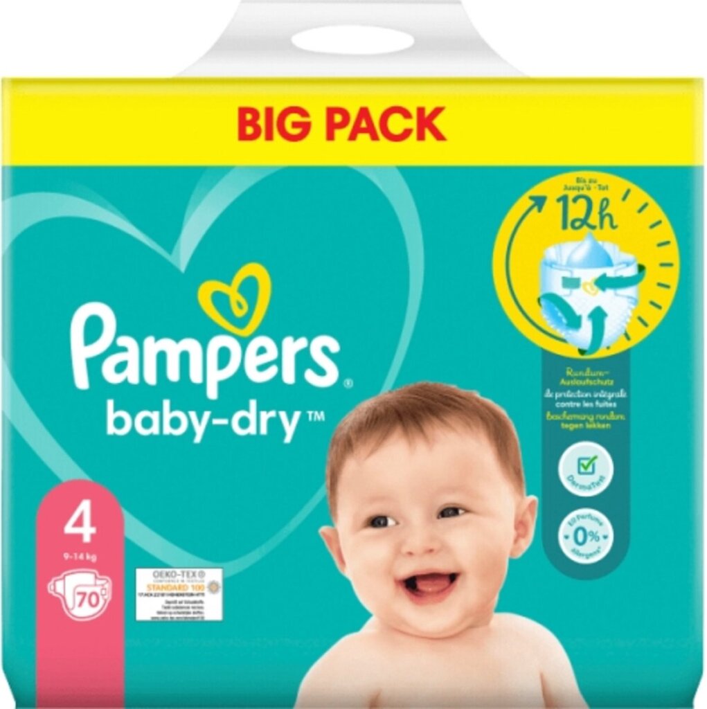 Pampers Baby Dry Maat 4 9-14 Kg 70 Luiers