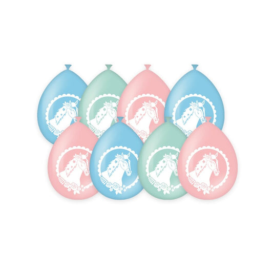 Pd-Party Party Ballonnen Paarden 8 Stuks Pastel Roze/Blauw/Groen