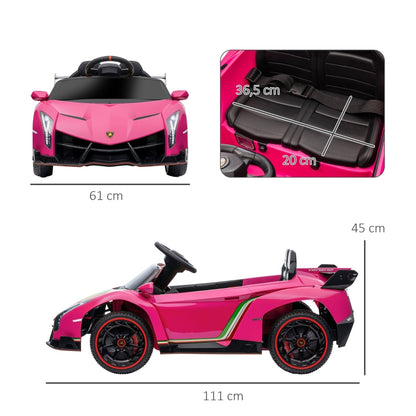Lamborghini Veneno - elektrische kinderauto, gelicentieerd Lamborghini Veneno, 3-7 km/u, vleugeldeuren, muziekspeler, afstandsbediening, roze