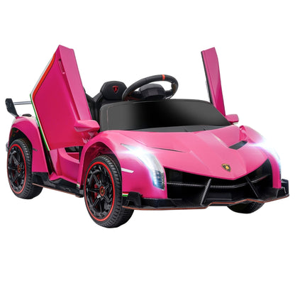 Lamborghini Veneno - elektrische kinderauto, gelicentieerd Lamborghini Veneno, 3-7 km/u, vleugeldeuren, muziekspeler, afstandsbediening, roze