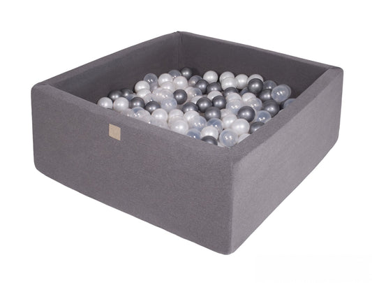 Vierkante Ballenbak incl. 400 ballen - 110x110x40 cm - Donker Grijs - Parel Wit, Zilver, Transparant