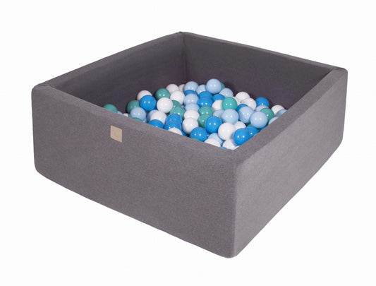 Vierkante Ballenbak incl. 400 ballen - 110x110x40 cm - Donker Grijs - Wit, Blauw, Turquoise, Baby Blauw