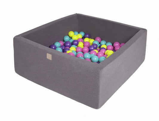Vierkante Ballenbak incl. 400 ballen - 110x110x40 cm - Donker Grijs - Violet, Donker Roze, Lime, Turquoise
