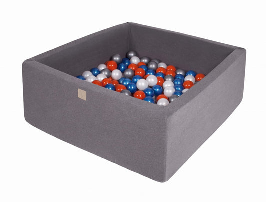 Vierkante Ballenbak incl. 400 ballen - 110x110x40 cm - Donker Grijs - Parel Blauw, Parel Wit, Oranje, Zilver