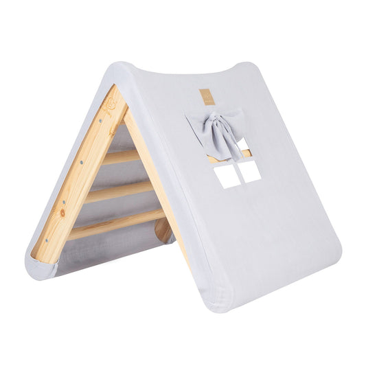 MeowBaby® A house for children with a ladder 60x61 cm folding into the room. Wood, Linen, Viscose, Grey and Blue House, Natural ladder