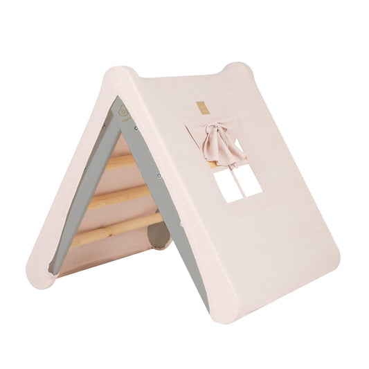 MeowBaby® A house for children with a ladder 60x61 cm folding into the room. Wood, Linen, Viscose, A Pink House, Grey ladder