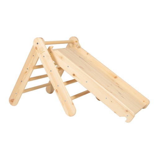 MeowBaby® Ladder 60x61cm, Slide-Climbing wall 2in1, Children's set, Wooden, Natural