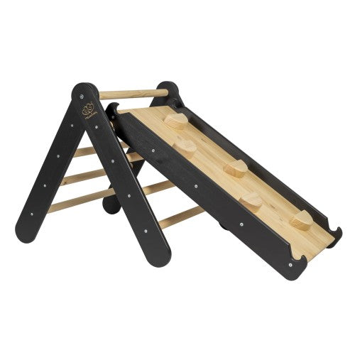 MeowBaby® Ladder 60x61cm, Slide-Climbing wall 2in1, Children's set, Wooden, Black