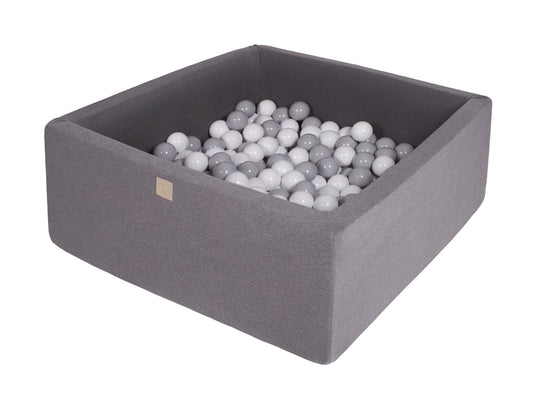 Vierkante Ballenbak incl. 200 ballen - 90x90x40 cm - Donker Grijs - Zilver, Wit