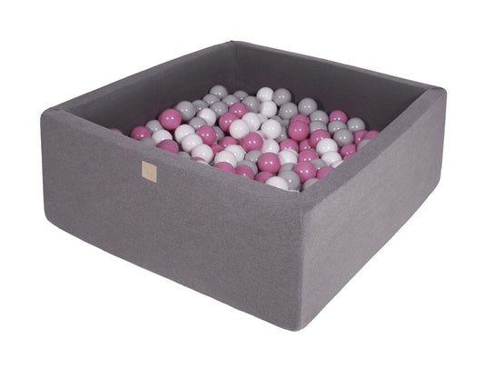 Vierkante Ballenbak incl. 200 ballen - 90x90x40 cm - Donker Grijs - Grijs, Wit, Licht Roze