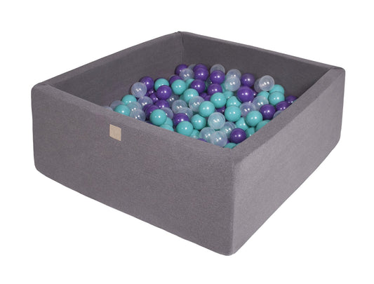 Vierkante Ballenbak incl. 200 ballen - 90x90x40 cm - Donker Grijs - Turquoise, Violet, Transparant
