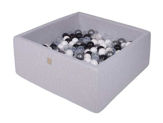 Vierkante Ballenbak incl. 200 ballen - 90x90x40 cm - Licht Grijs - Wit, Transparant, Zilver