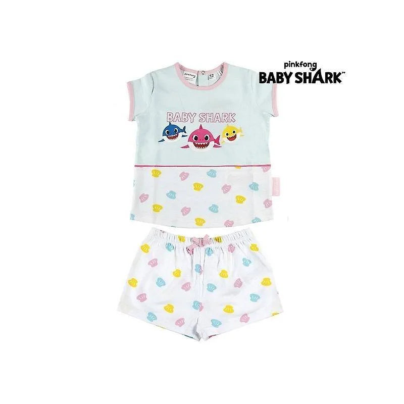 Babyshark pyjama lichtblauw met roze