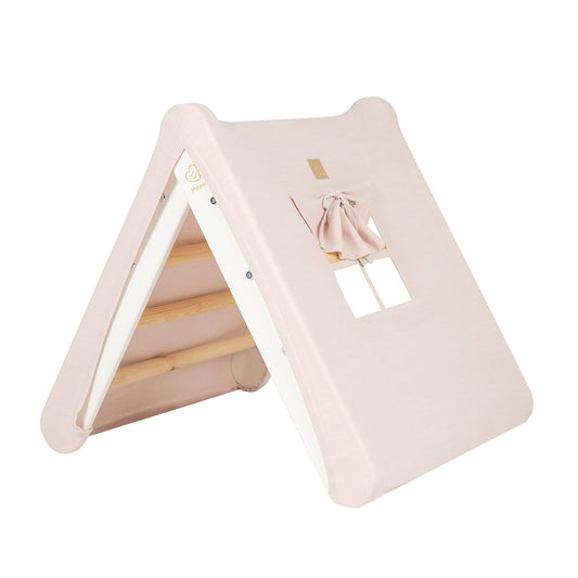 MeowBaby® A house for children with a ladder 60x61 cm folding into the room. Wood, Linen, Viscose, A Pink House, White ladder