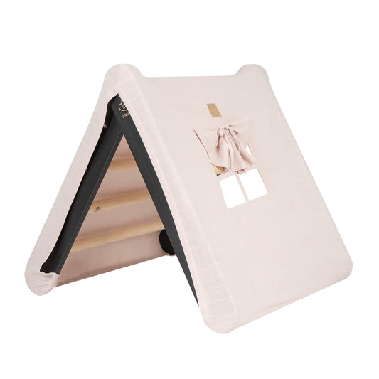 MeowBaby® A house for children with a ladder 60x61 cm folding into the room. Wood, Linen, Viscose, A Pink House, Black ladder