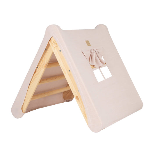 MeowBaby® A house for children with a ladder 60x61 cm folding into the room. Wood, Linen, Viscose, A Pink House, Natural ladder